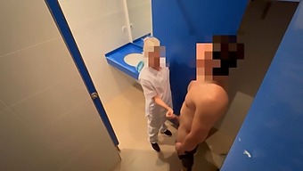 In A Shocking Turn Of Events, A Gym Cleaning Girl Discovers A Man Jerking Off And Receives Assistance In Reaching Climax With A Blowjob